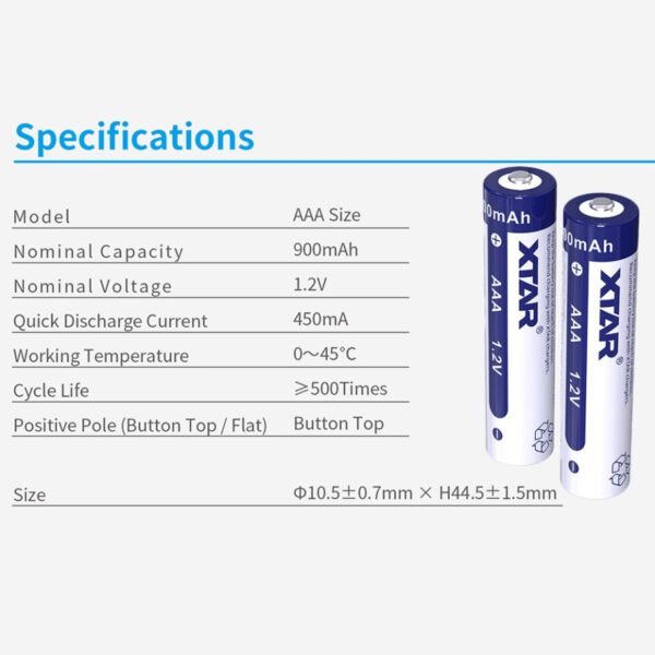 XTAR AAA R03 NIMH Akku 900mAh 1,2V (Wiederaufladbar) F